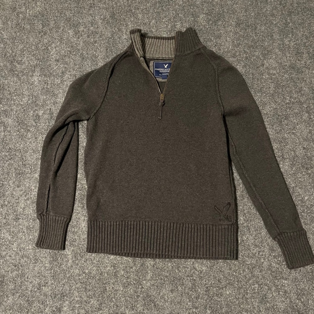 American Eagle Outfitters Mens Quarter Zip Cotton Sweater Gray Mock Neck Size M